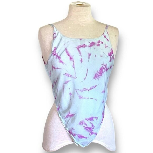 Y2K Vintage 90s Millenium Womens Kerchief Top One Sz Blue Tie Dye Open Back - Picture 1 of 5
